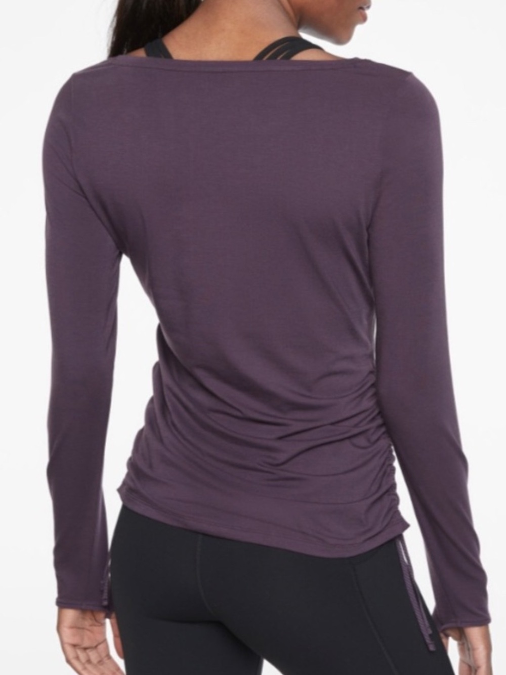 Athleta Women M Purple Encore Cinch Sides Long Sleeve Scoop Neck T-Shirt - Picture 2 of 12